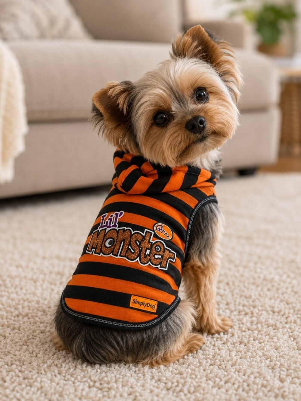 Lil' Monster Pet Dog Halloween Costume Hoodie Size Small S Striped Orange EUC
